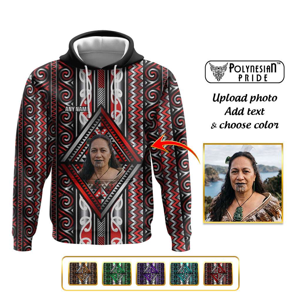 Personalised Aotearoa Iwi Photo Name Hoodie Traditional Maori Taniko Kowhaiwhai Pattern CTM09 - Polynesian Pride