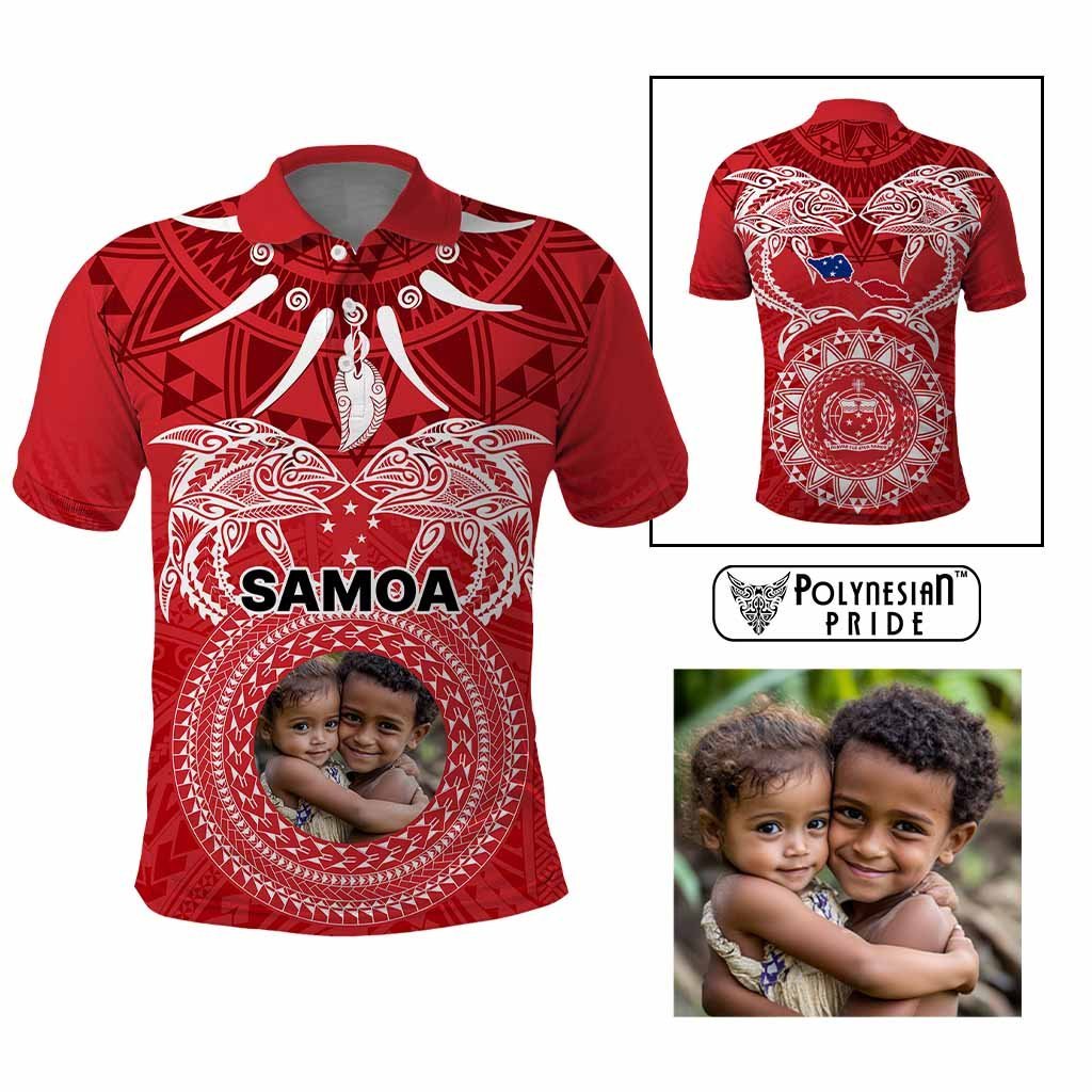 Custom Photo Samoa Polo Shirt Polynesian Fish Tattoo and Boar Tusk Art CTM09 Multicolor - Polynesian Pride