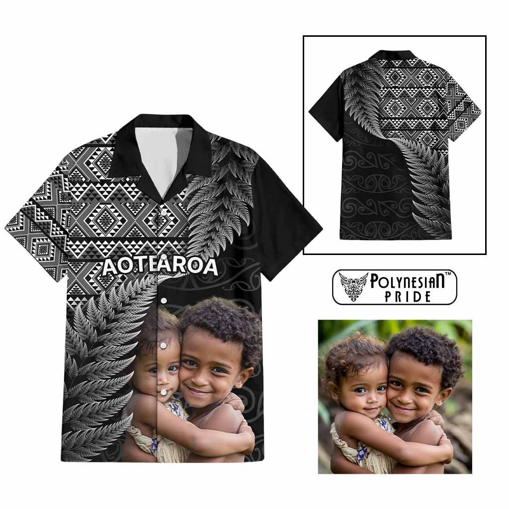 Custom Upload Image Aotearoa Silver Fern Hawaiian Shirt Black Taniko Motif CTM09 Multicolor - Polynesian Pride