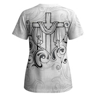 Custom Photo Name Polynesian White Sunday Scrub Top Tribal Art Heart with Cross CTM09 - Polynesian Pride