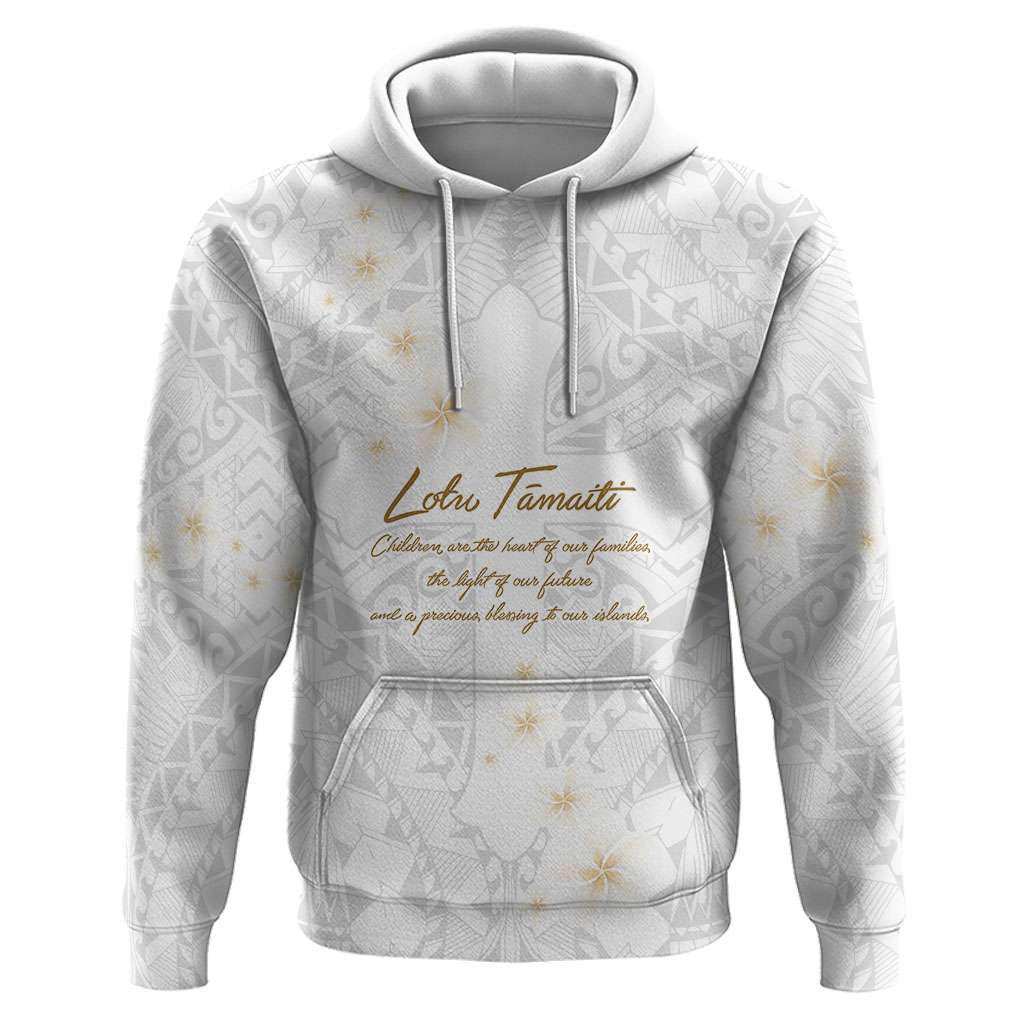 Christian Cross Floral Personalized Text Hoodie Polynesian Plumeria Tribal Motif CTM09 Pullover Hoodie White - Polynesian Pride