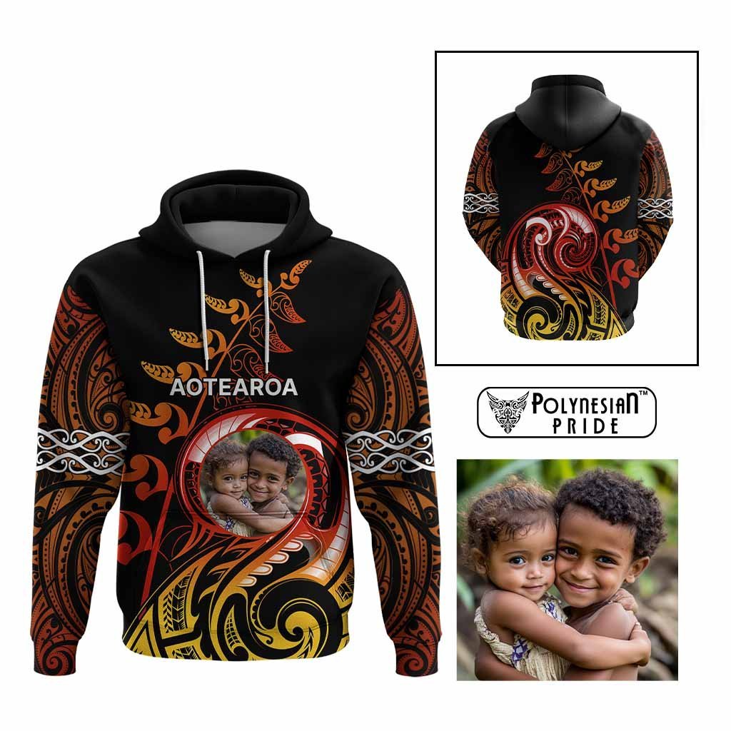 Custom New Zealand Hoodie Aotearoa Symbols with Maori Fern Reggae Arty Color CTM09 Pullover Hoodie Multicolor - Polynesian Pride