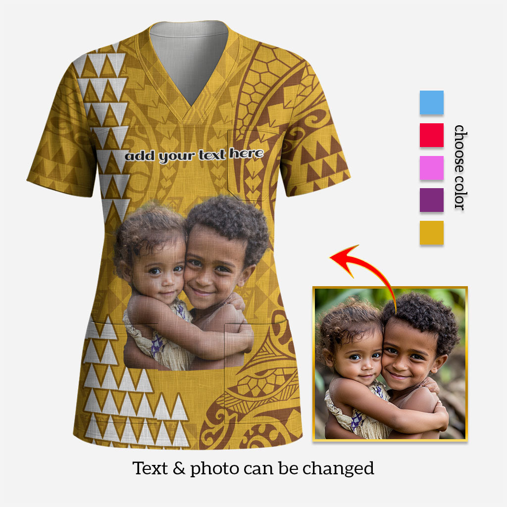 Custom Photo Hawaii Scrub Top Kakau Mixed Polynesian Tribal CTM09 - Polynesian Pride