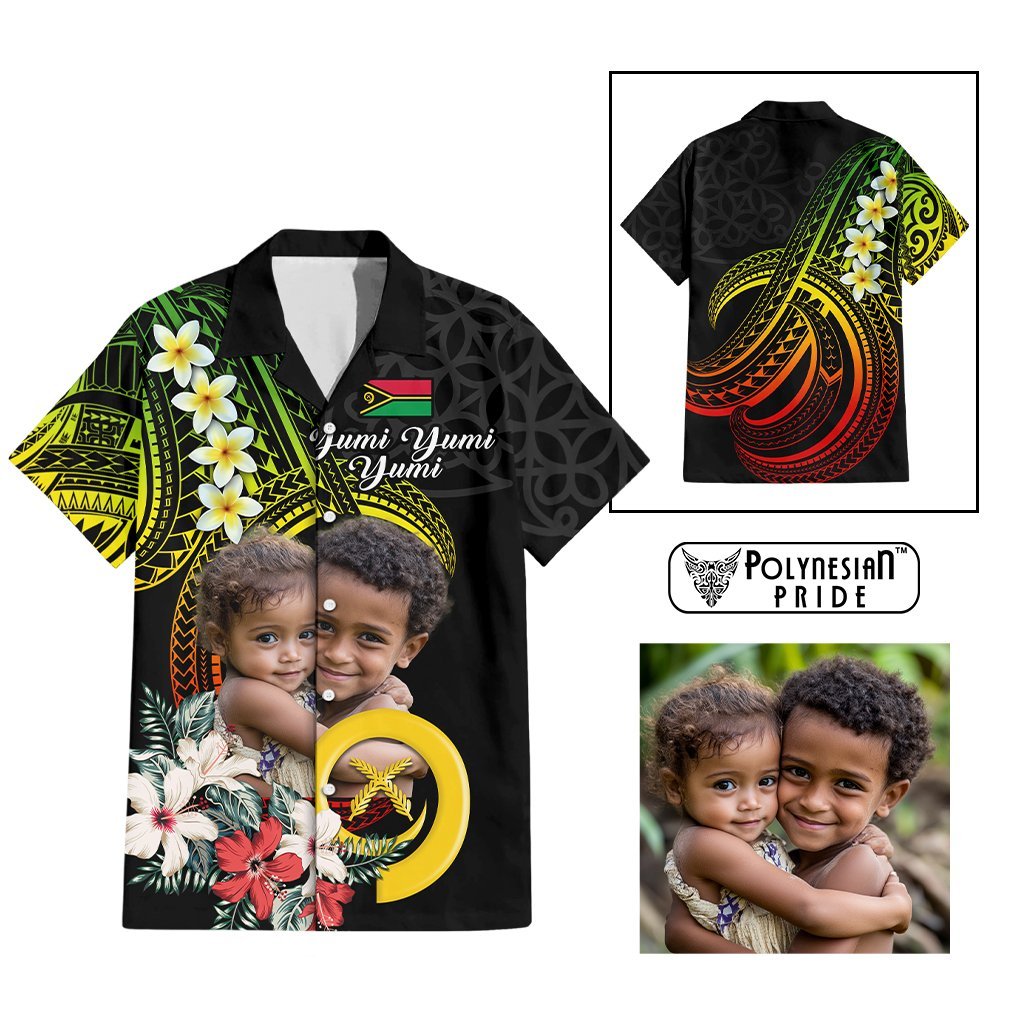 Custom Photo Vanuatu Provinces Hawaiian Shirt Vanuatuan Pig Tusk and Pacific Beauty Flower CTM09 Multicolor - Polynesian Pride
