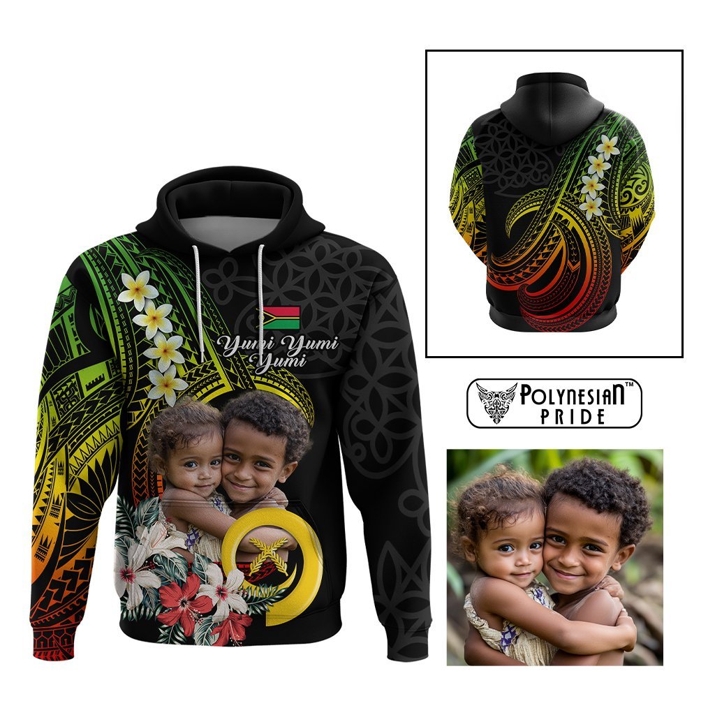 Custom Photo Vanuatu Provinces Hoodie Vanuatuan Pig Tusk and Pacific Beauty Flower CTM09 Multicolor - Polynesian Pride