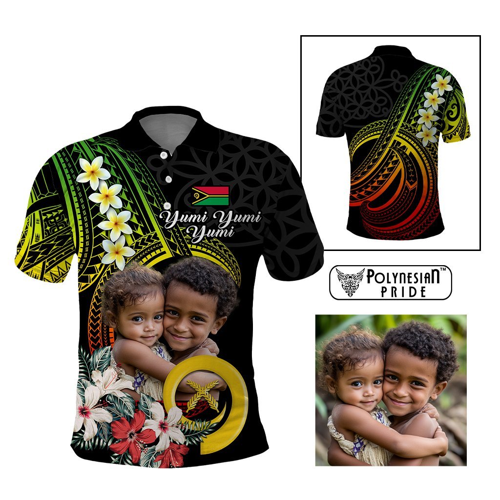 Custom Photo Vanuatu Provinces Polo Shirt Vanuatuan Pig Tusk and Pacific Beauty Flower CTM09 Multicolor - Polynesian Pride