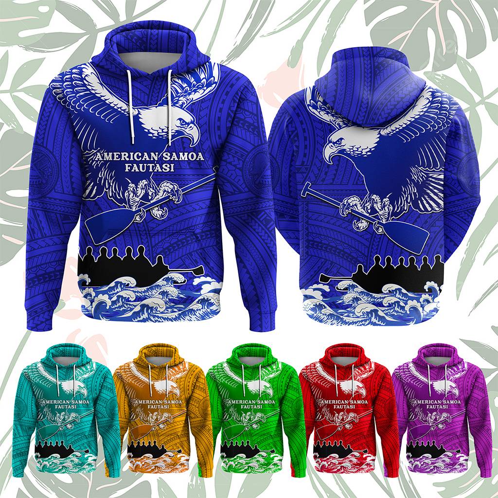 Custom American Samoa Fautasi Race Hoodie Eagle With Polynesian Pattern CTM14 Pullover Hoodie Multicolor - Polynesian Pride
