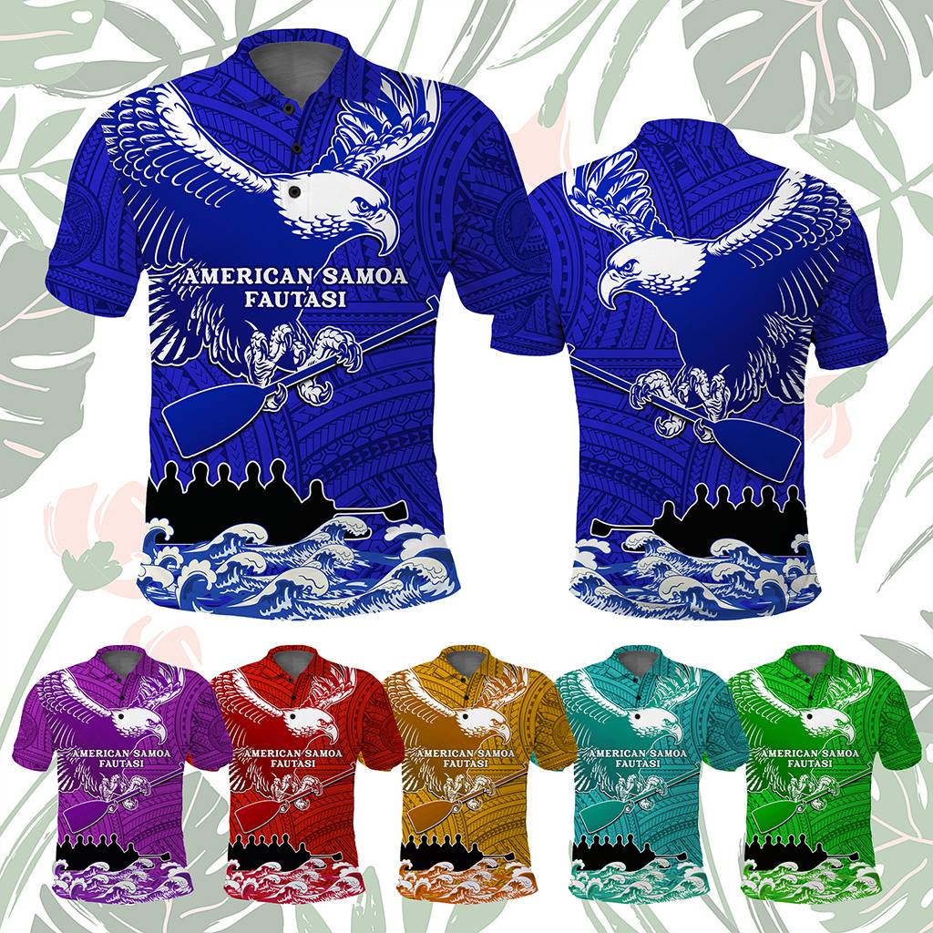 Custom American Samoa Fautasi Race Polo Shirt Eagle With Polynesian Pattern CTM14 Multicolor - Polynesian Pride