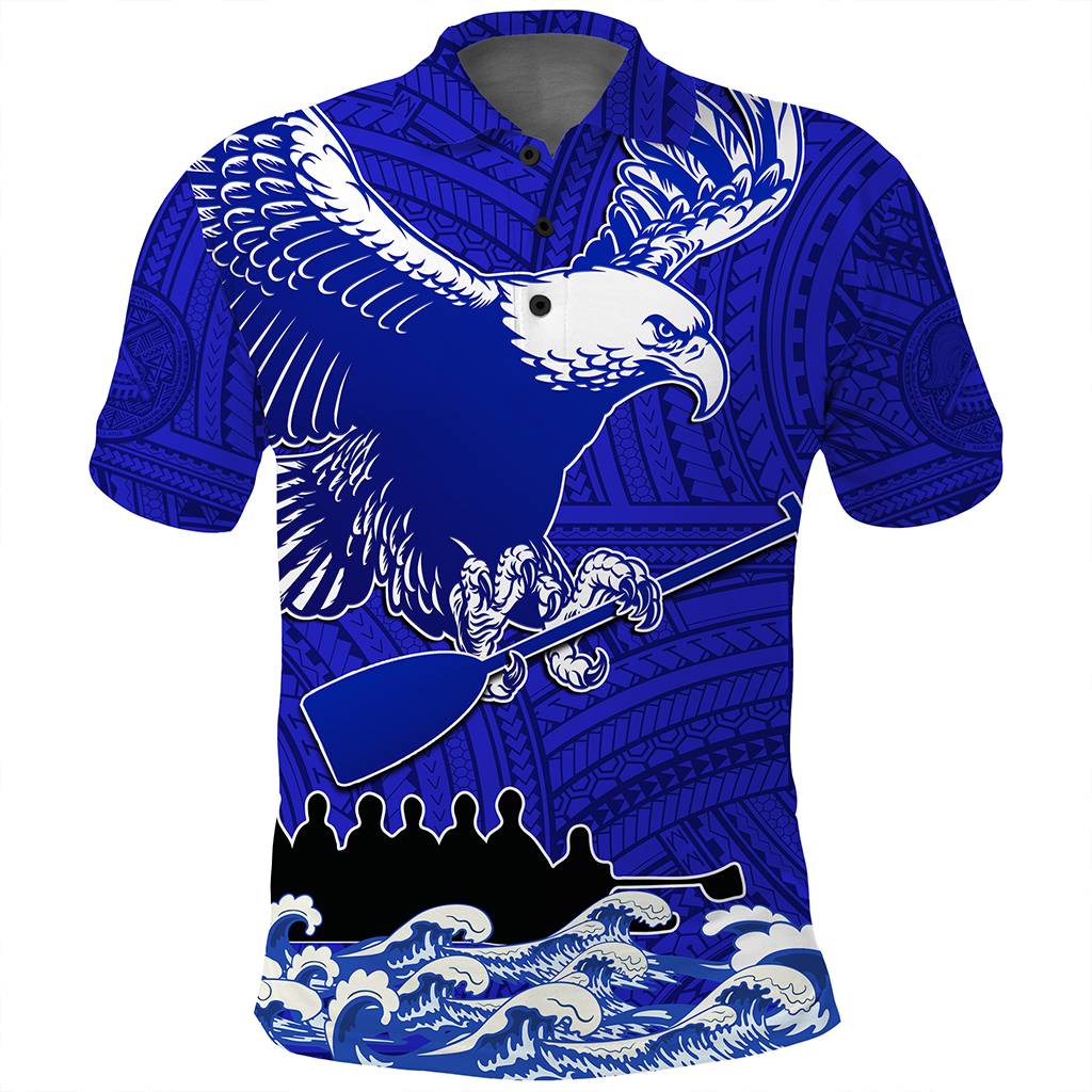 Custom American Samoa Fautasi Race Polo Shirt Eagle With Polynesian Pattern CTM14 - Polynesian Pride