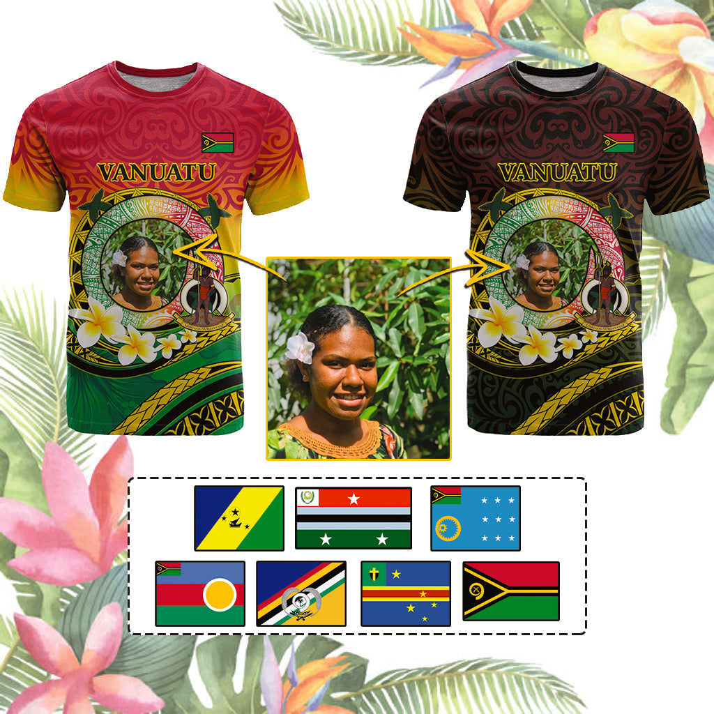 Custom Photo Vanuatu Provinces T Shirt Coat Of Arms Mix Flag CTM14 Multicolor - Polynesian Pride