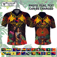 Custom Photo Papua New Guinea Provinces Polo Shirt Flag With Polynesian Tropical Flowers CTM14 - Polynesian Pride