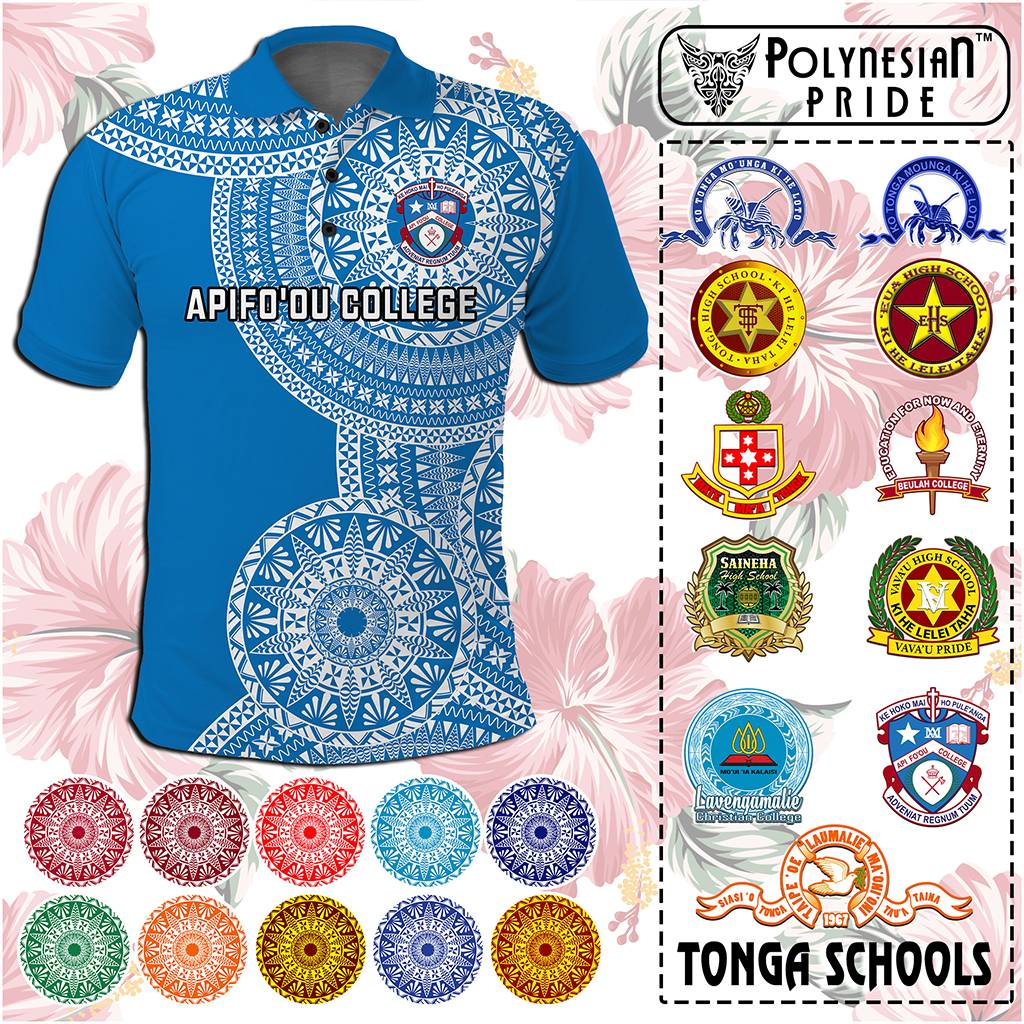 Custom Tonga Schools Polo Shirt Tongan Schools Logo With Ngatu Pattern CTM14 Multicolor - Polynesian Pride