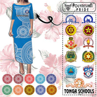 Custom Tonga Schools Puletaha Dress Tongan Schools Logo With Ngatu Pattern CTM14 Long Dress Multicolor - Polynesian Pride