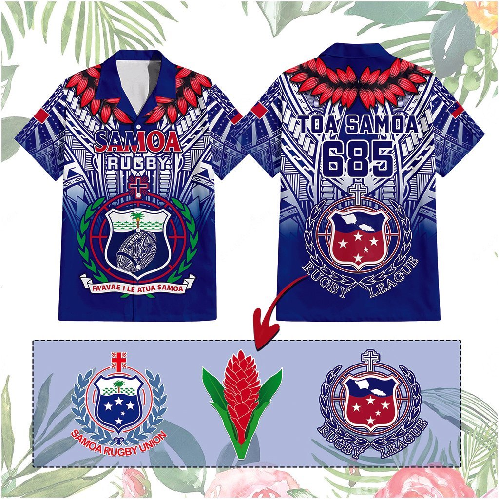 Custom Samoa Rugby Hawaiian Shirt Custom Text And Number With Toa Samoa, Manu Samoa And Manu Samoa 7s Logo CTM14 Blue - Polynesian Pride