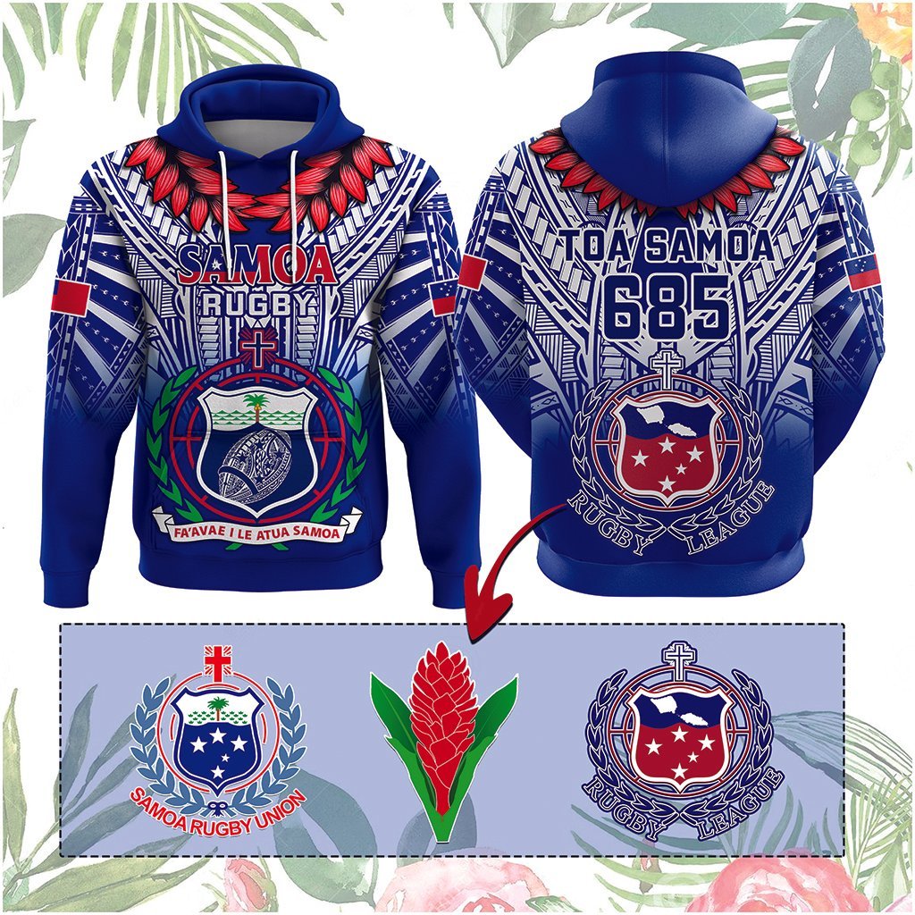 Custom Samoa Rugby Hoodie Custom Text And Number With Toa Samoa, Manu Samoa And Manu Samoa 7s Logo CTM14 Blue - Polynesian Pride