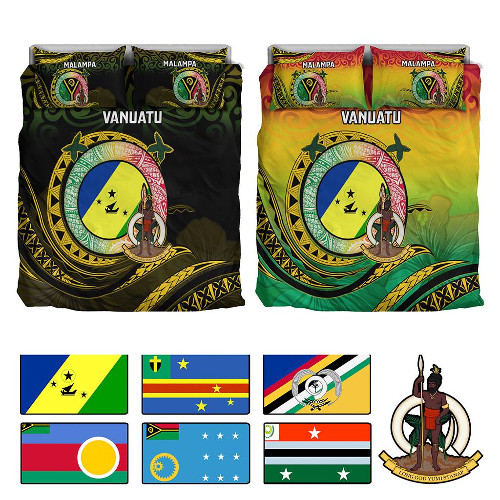 Custom Vanuatu Provinces Bedding Set Coat Of Arms Mix Flag CTM14 Multicolor - Polynesian Pride