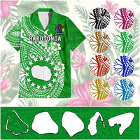 Custom Cook Islands Hawaiian Shirt Islands Map Plumeria With Polynesian Tattoo CTM14 Green - Polynesian Pride