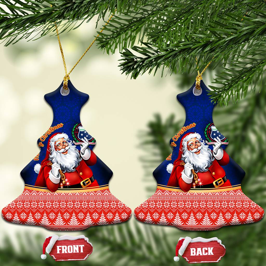 Custom Polynesian Ceramic Ornament Happy Santa Claus With Coat Of Arms CTM14 - Polynesian Pride