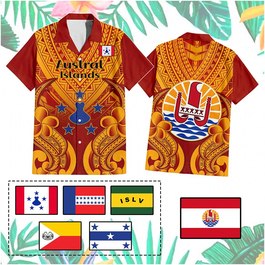 Custom French Polynesia Hawaiian Shirt Five Groups Of Islands Flag Plumeria Polynesian Tribal CTM14 Red - Polynesian Pride