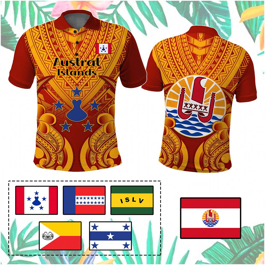 Custom French Polynesia Polo Shirt Five Groups Of Islands Flag Plumeria Polynesian Tribal CTM14 Red - Polynesian Pride