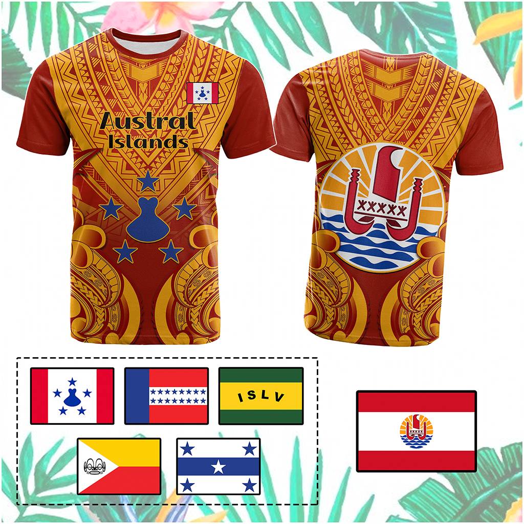 Custom French Polynesia T Shirt Five Groups Of Islands Flag Plumeria Polynesian Tribal CTM14 Red - Polynesian Pride