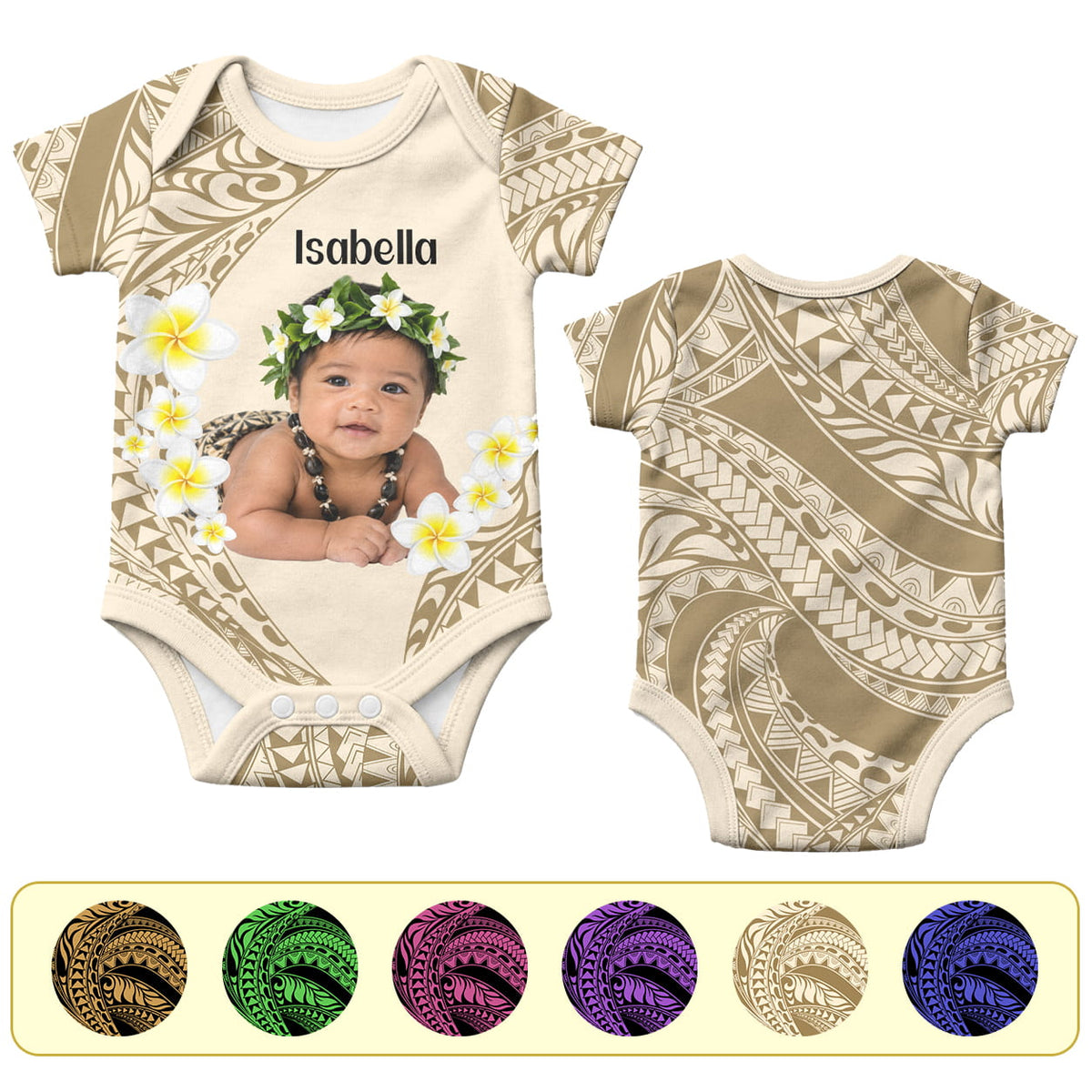 Custom Baby Photo Plumeria Polynesian Pattern Baby Onesie CTM14 Multicolor - Polynesian Pride