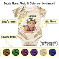 Custom Baby Photo Plumeria Polynesian Pattern Baby Onesie CTM14 - Polynesian Pride