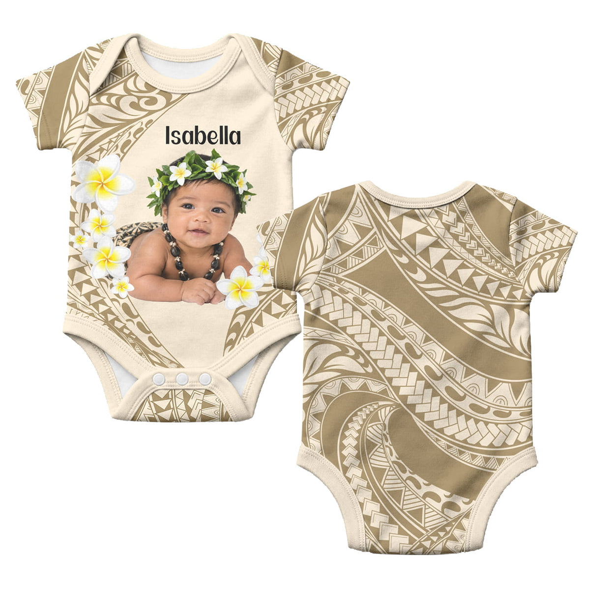 Custom Baby Photo Plumeria Polynesian Pattern Baby Onesie CTM14 - Polynesian Pride
