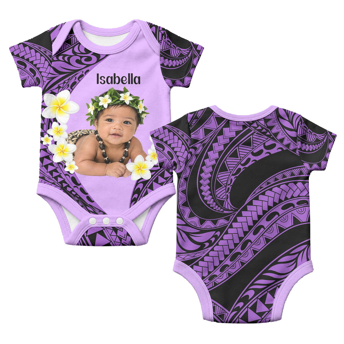 Custom Baby Photo Plumeria Polynesian Pattern Baby Onesie CTM14 - Polynesian Pride