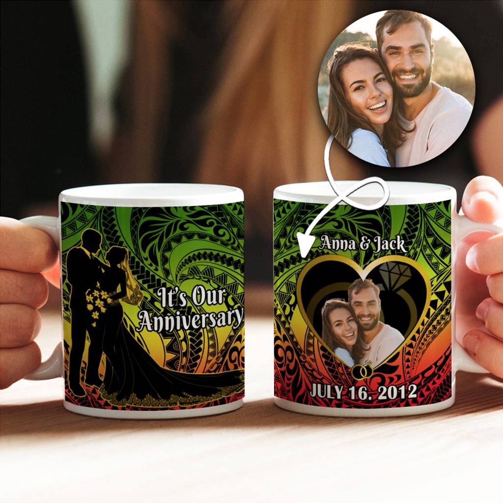 Custom Photo It Is Our Anniversary Ceramic Mug Polynesian Couples Wedding Memorial Gift CTM14 Black - Polynesian Pride