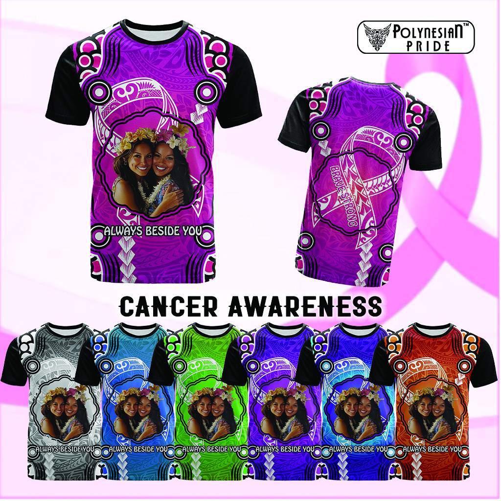 Custom Photo Cancer Awareness T Shirt Brave Strong Aboriginal With Polynesian Pattern CTM14 - Polynesian Pride