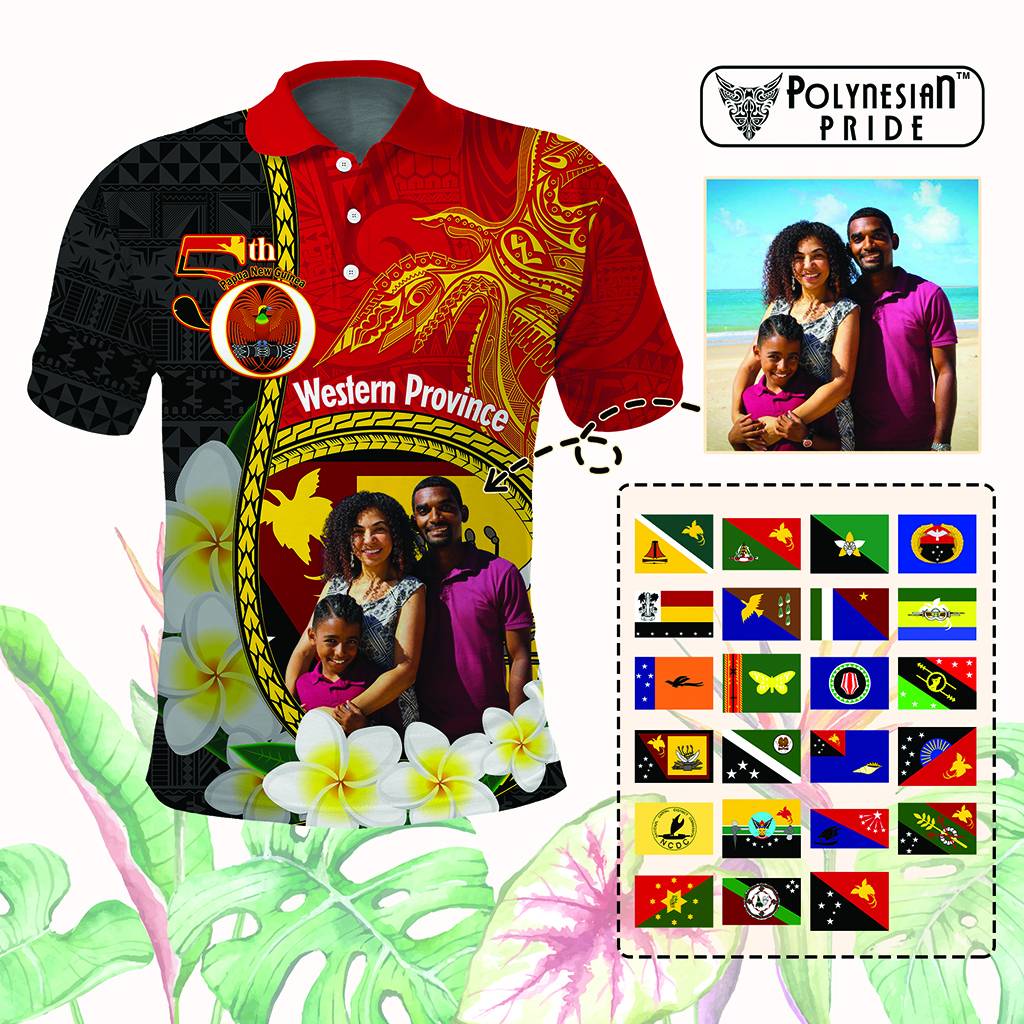 Custom Photo Papua New Guinea Provinces Polo Shirt 50th Anniversary Plumeria PNG Provinces Flag CTM14 Red - Polynesian Pride