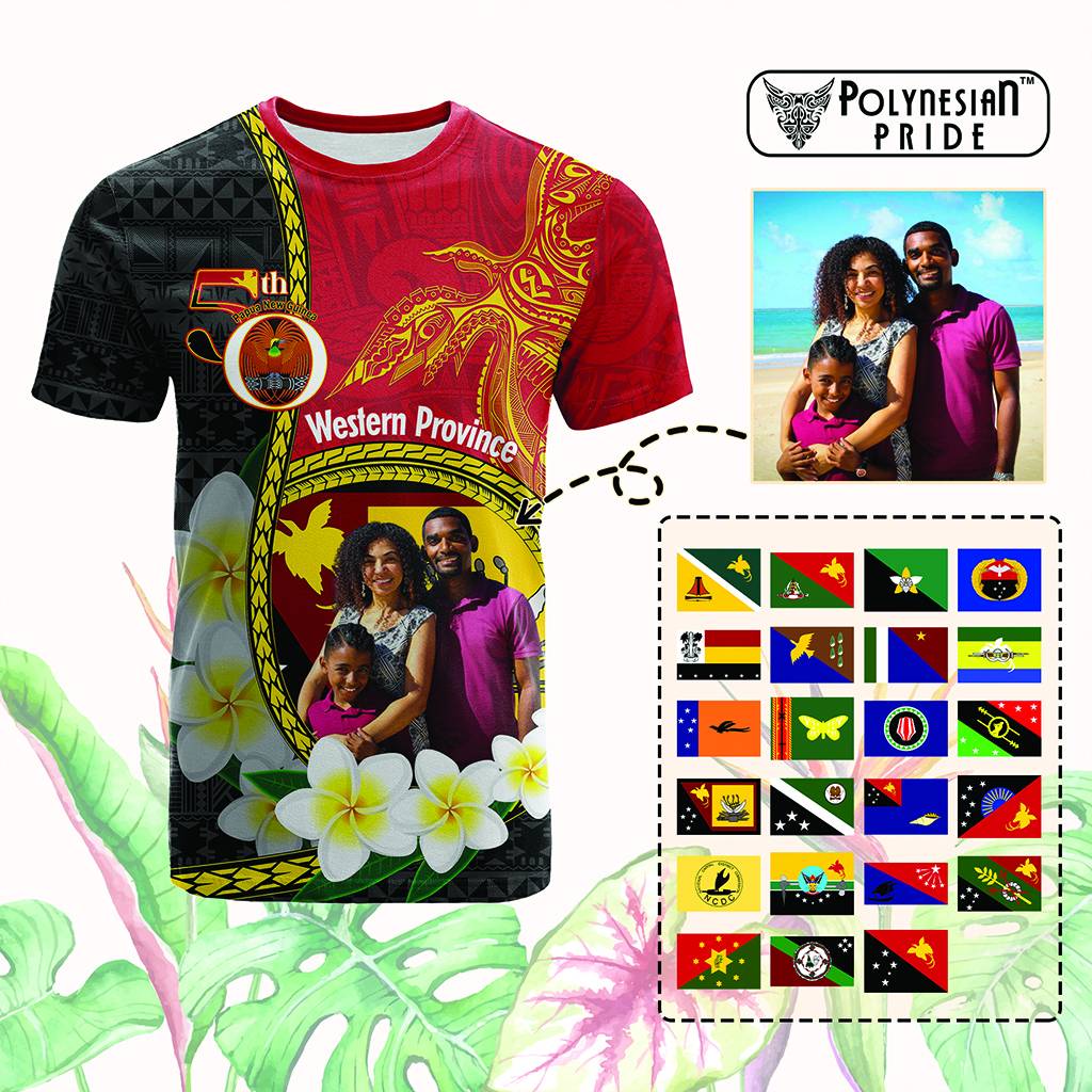 Custom Photo Papua New Guinea Provinces T Shirt 50th Anniversary Plumeria PNG Provinces Flag CTM14 Red - Polynesian Pride