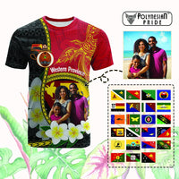 Custom Photo Papua New Guinea Provinces T Shirt 50th Anniversary Plumeria PNG Provinces Flag CTM14 Red - Polynesian Pride