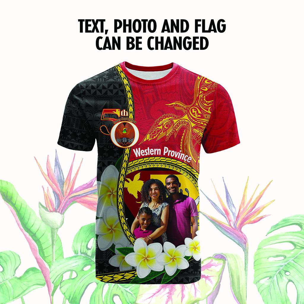 Custom Photo Papua New Guinea Provinces T Shirt 50th Anniversary Plumeria PNG Provinces Flag CTM14 - Polynesian Pride
