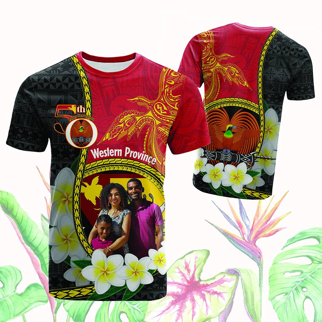 Custom Photo Papua New Guinea Provinces T Shirt 50th Anniversary Plumeria PNG Provinces Flag CTM14 - Polynesian Pride
