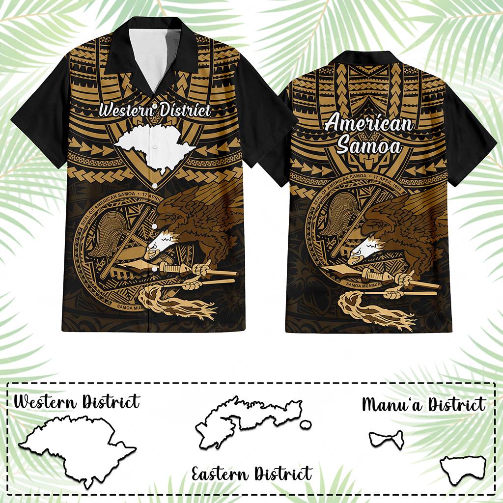 Custom American Samoa Hawaiian Shirt Coat Of Arms With Districts Map Polynesian Pattern CTM14 Multicolor - Polynesian Pride