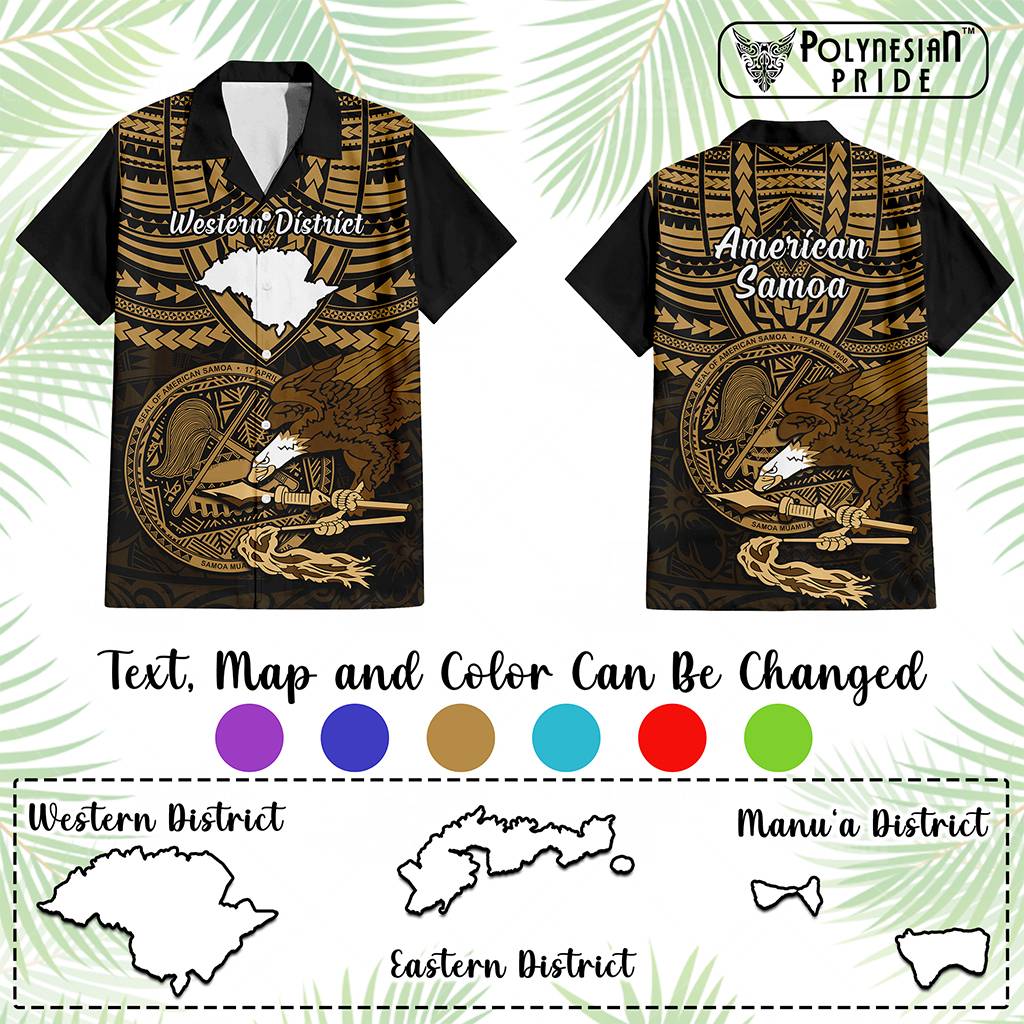 Custom American Samoa Hawaiian Shirt Coat Of Arms With Districts Map Polynesian Pattern CTM14 - Polynesian Pride