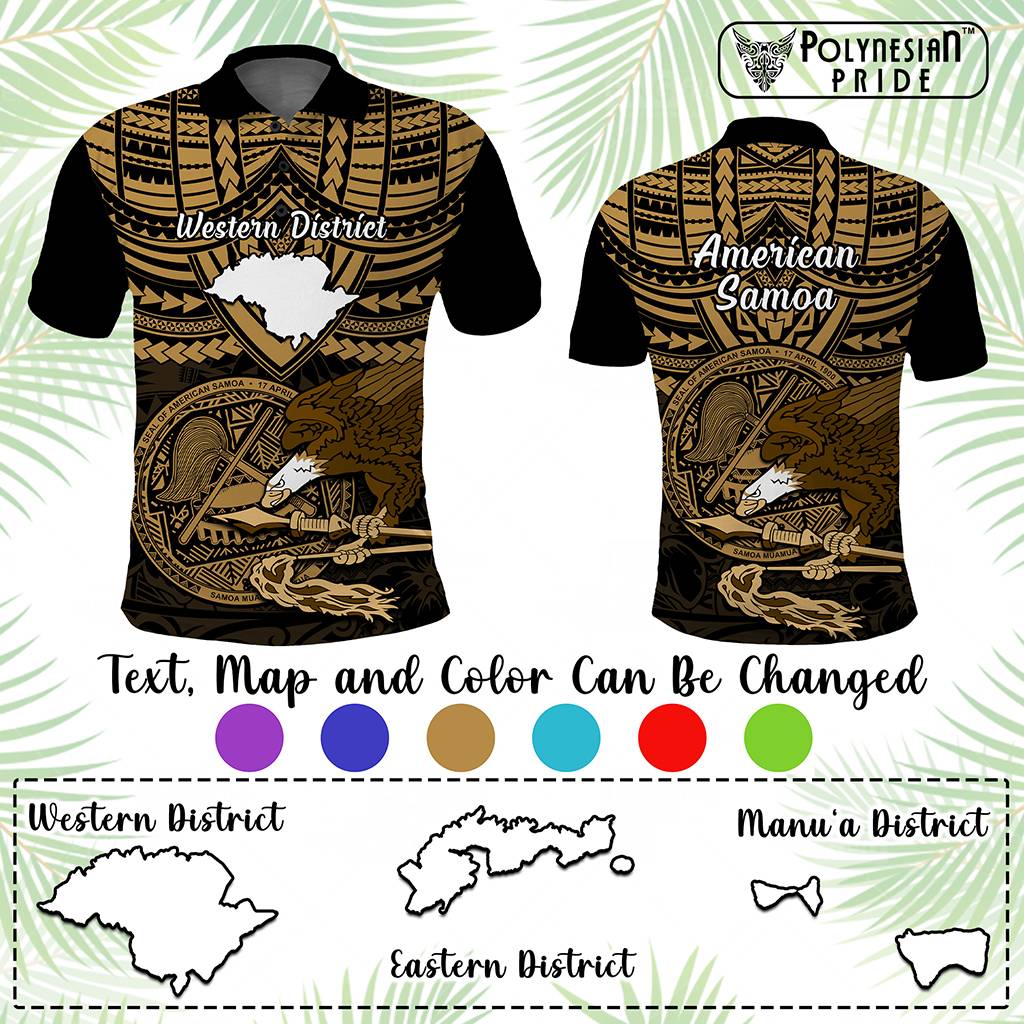 Custom American Samoa Polo Shirt Coat Of Arms With Districts Map Polynesian Pattern CTM14 - Polynesian Pride