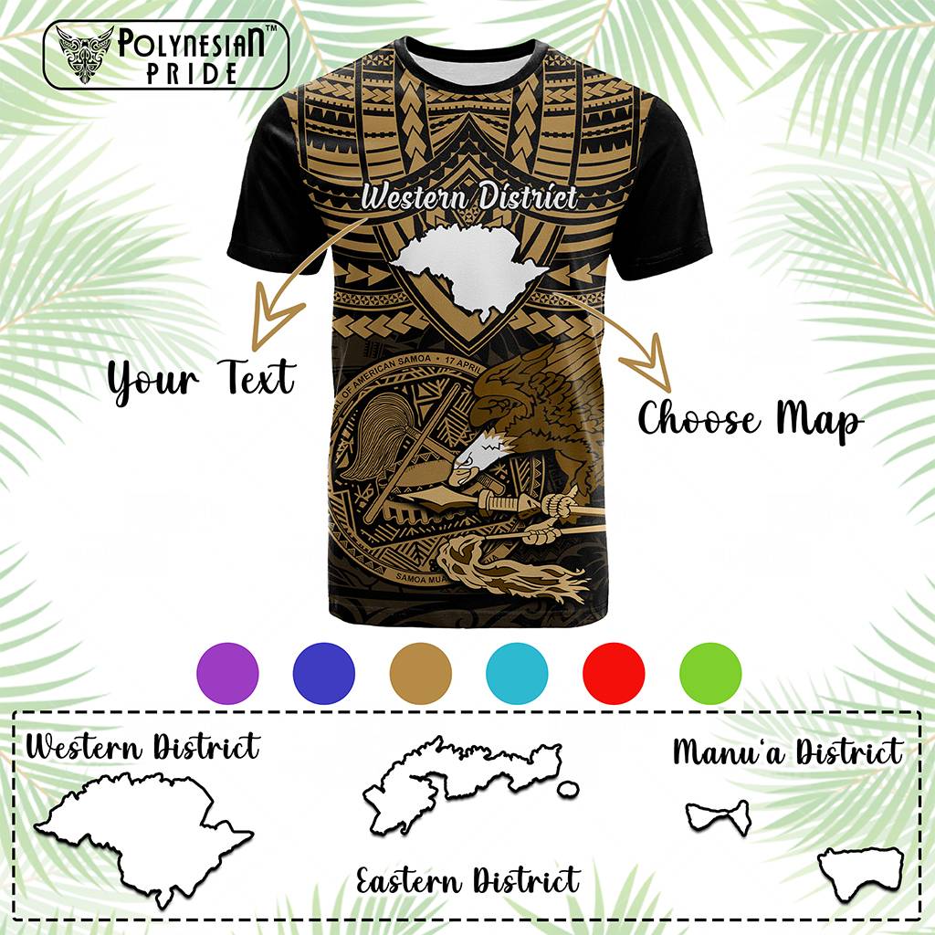Custom American Samoa T Shirt Coat Of Arms With Districts Map Polynesian Pattern CTM14 Multicolor - Polynesian Pride