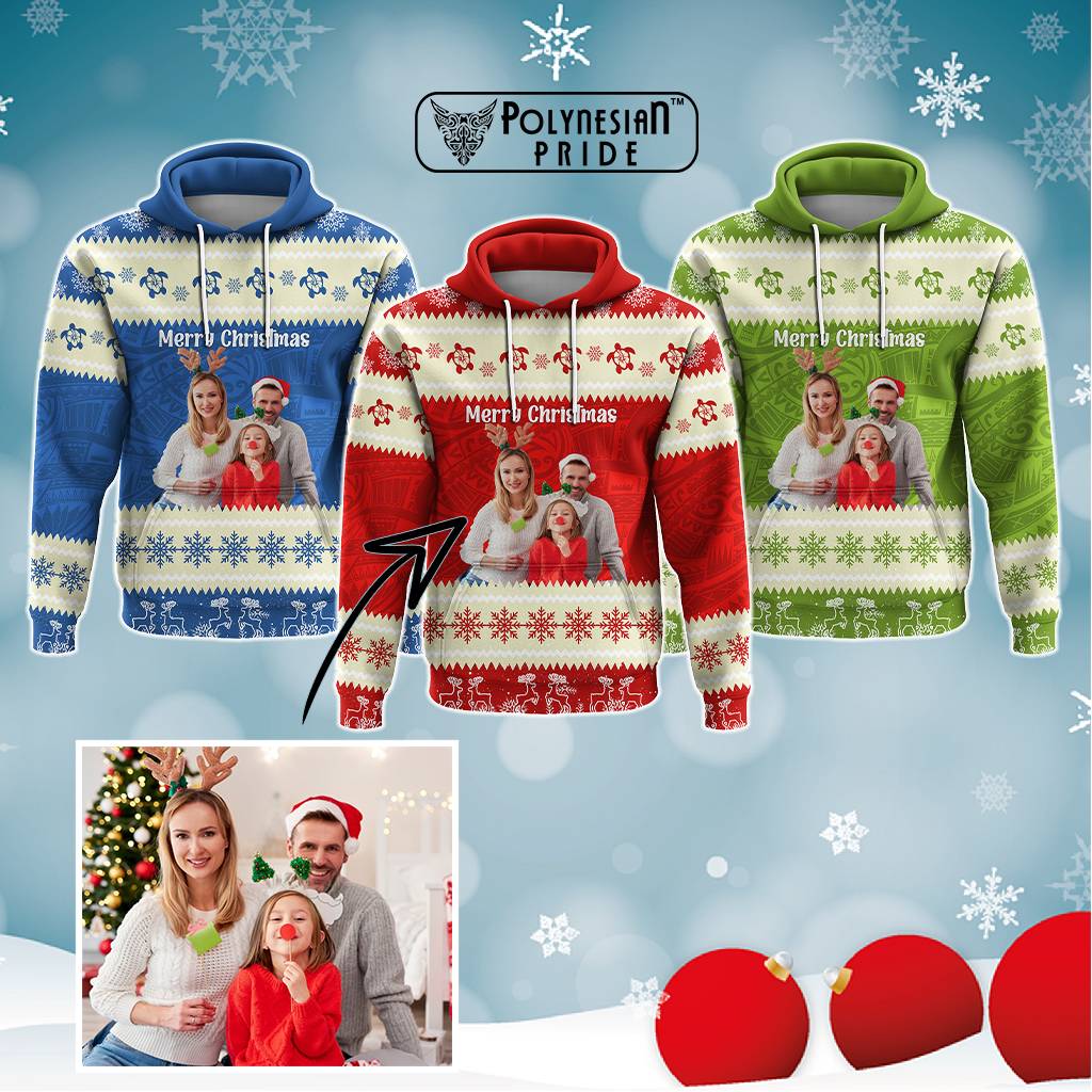 Custom Photo Polynesia Hoodie Xmas Vibes Polynesian Pattern CTM14 Multicolor - Polynesian Pride