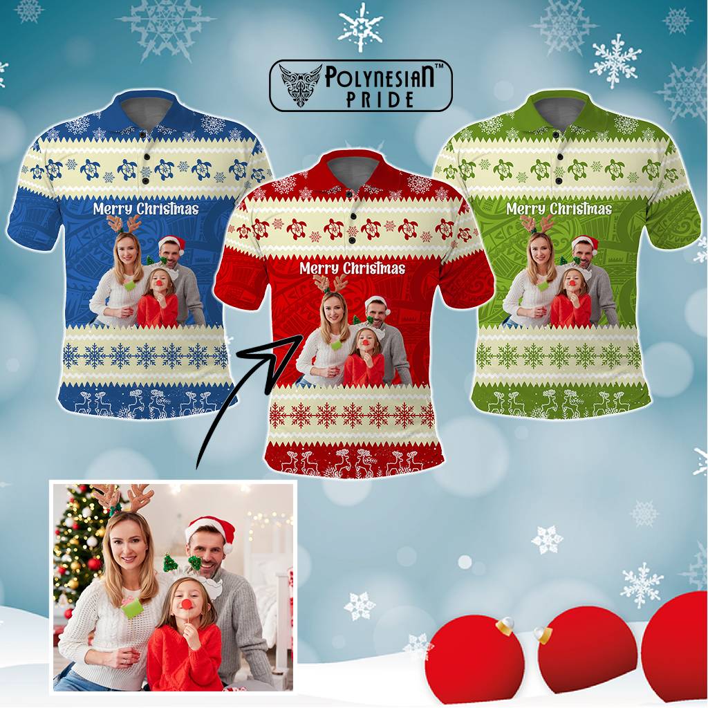 Custom Photo Polynesia Polo Shirt Xmas Vibes Polynesian Pattern CTM14 Multicolor - Polynesian Pride