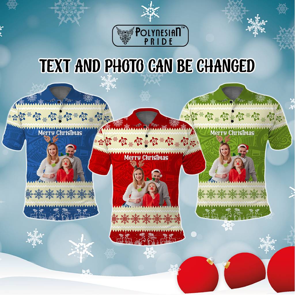 Custom Photo Polynesia Polo Shirt Xmas Vibes Polynesian Pattern CTM14 - Polynesian Pride