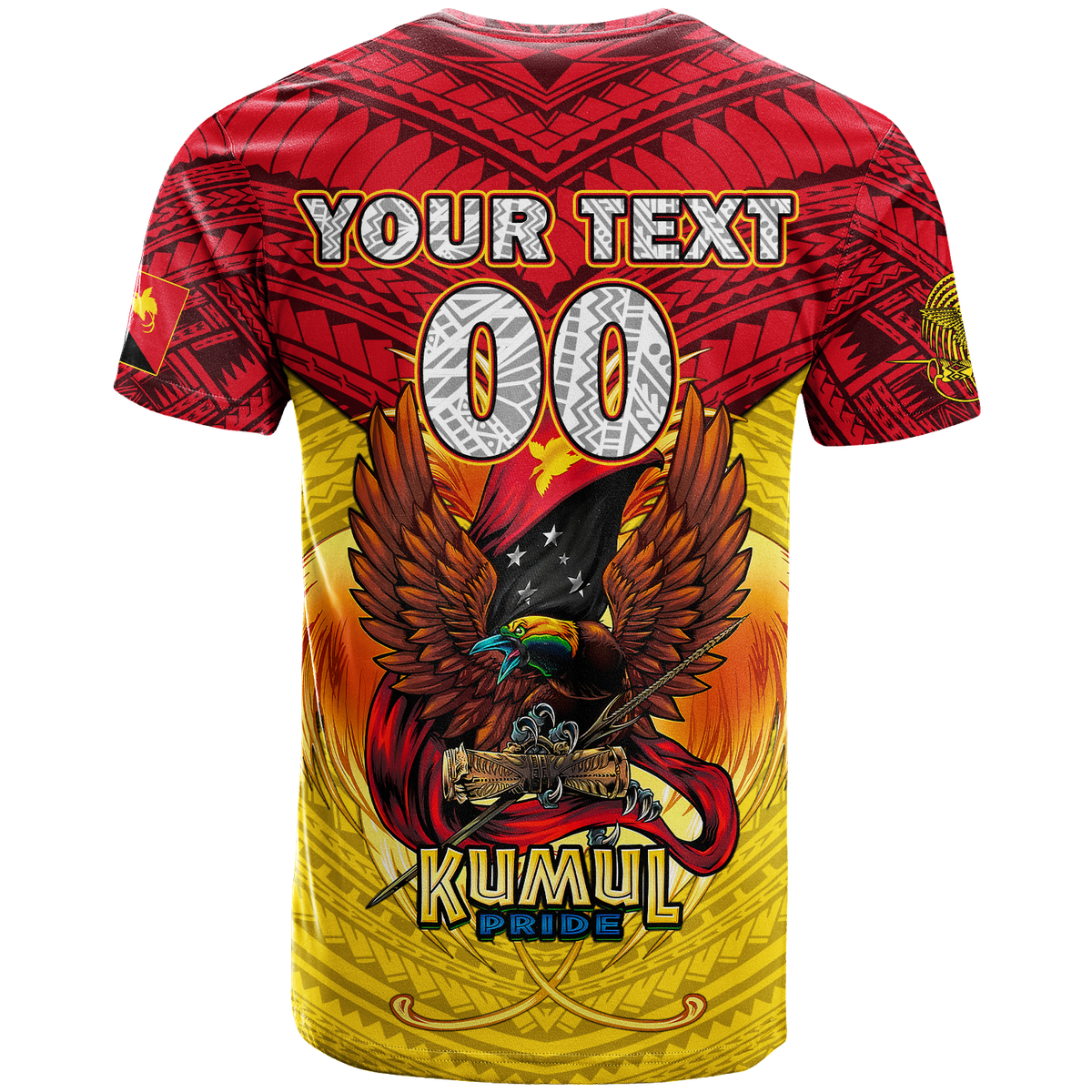 Custom Papua New Guinea Rugby Kumul Pride T Shirt LT2 YELLOW - Polynesian Pride