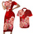 Polynesian Couple Matching Outfit Floral Tribal Combo Short Sleeve Bodycon Long Dress and Hawaiian Shirt Red LT9 - Polynesian Pride