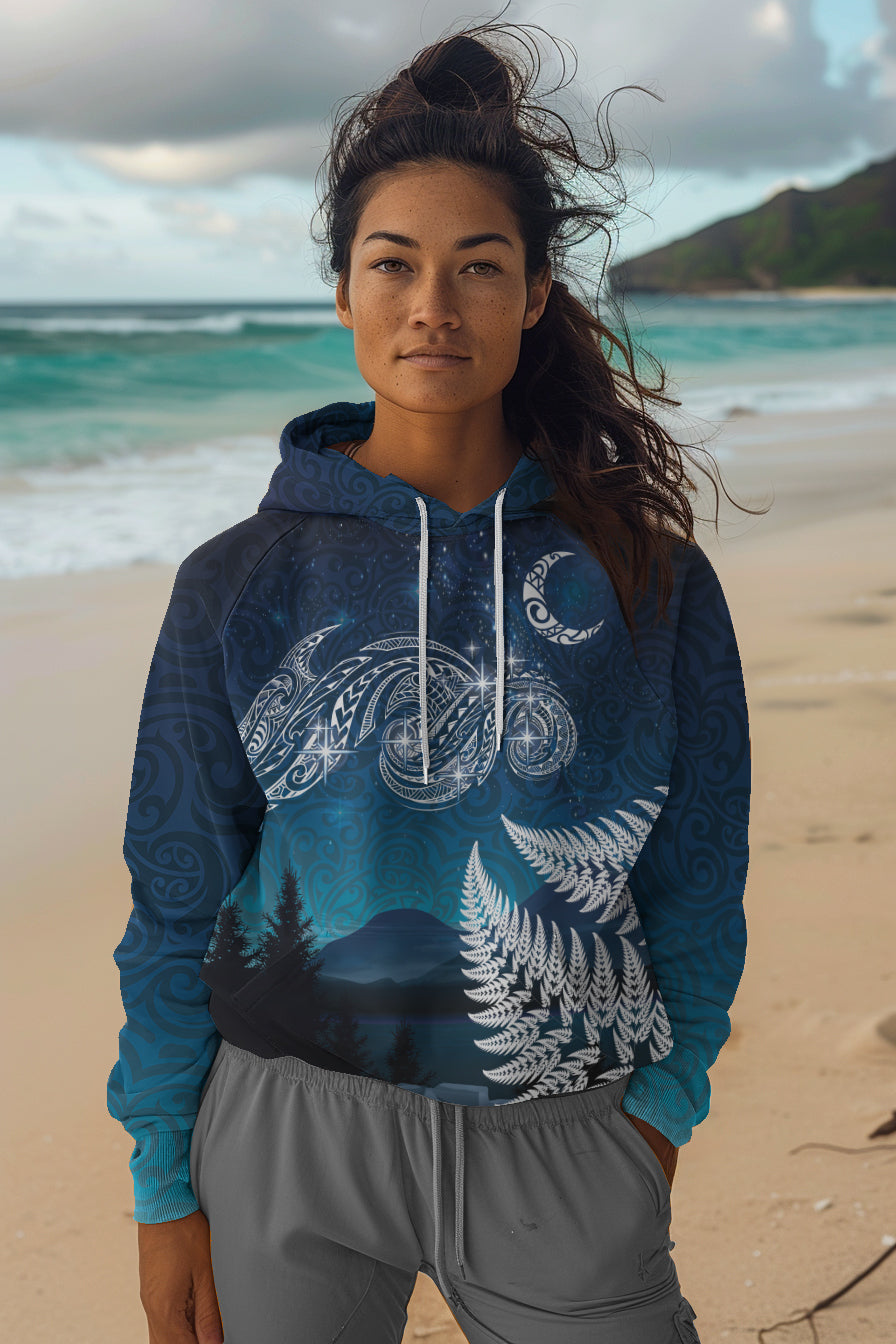 New Zealand Matariki Hoodie Starry Night Style LT7 Pullover Hoodie Navy - Polynesian Pride