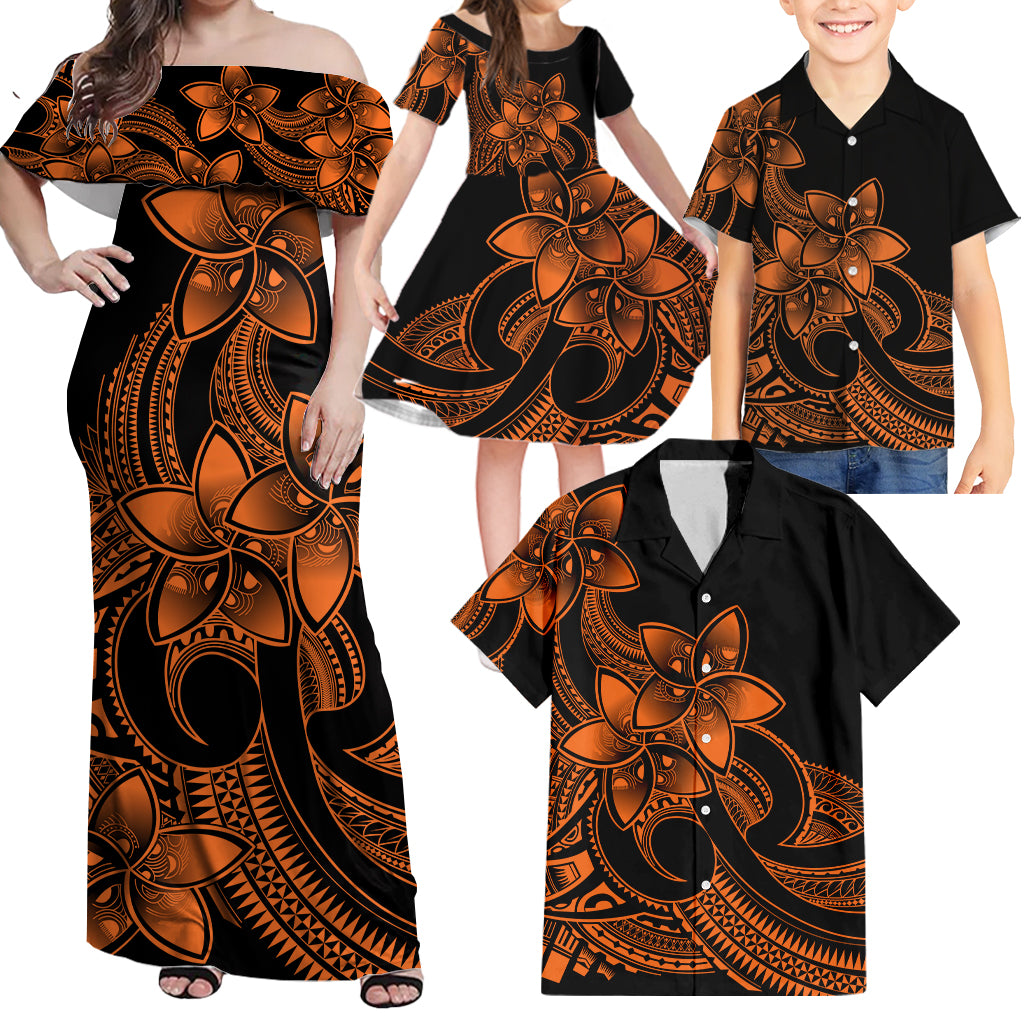 Polynesian Matching Outfit For Family Plumeria Flowers Long Dress Hawaiian Shirt Polynesian Tribal Gold Vibe LT9 - Polynesian Pride