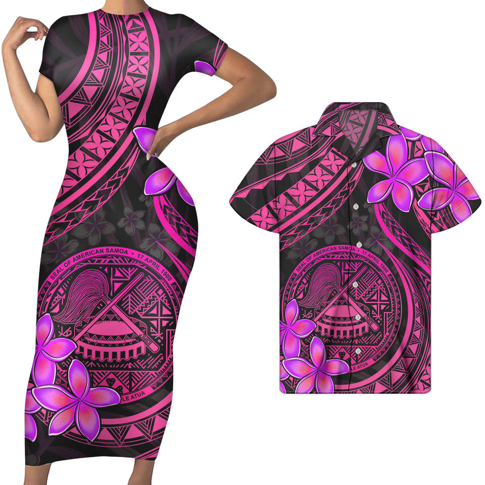 American Samoa Matching Outfit For Couples Polynesian Tribal Purple Bodycon Dress And Hawaii Shirt - Polynesian Pride