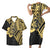 Matching Outfit For Couples Hawaiian Yellow Hibiscus Polynesian Tribal Bodycon Dress And Hawaii Shirt - Polynesian Pride