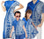 Blue Matching Family Outfit Hawaii Polynesian Tribal Curve Style Bodycon Dress And Hawaii Shirt - Polynesian Pride